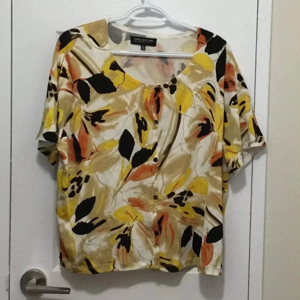 Jones New York Cardigan  Women top Plus Orange yellow white black beige SZ 2 X
